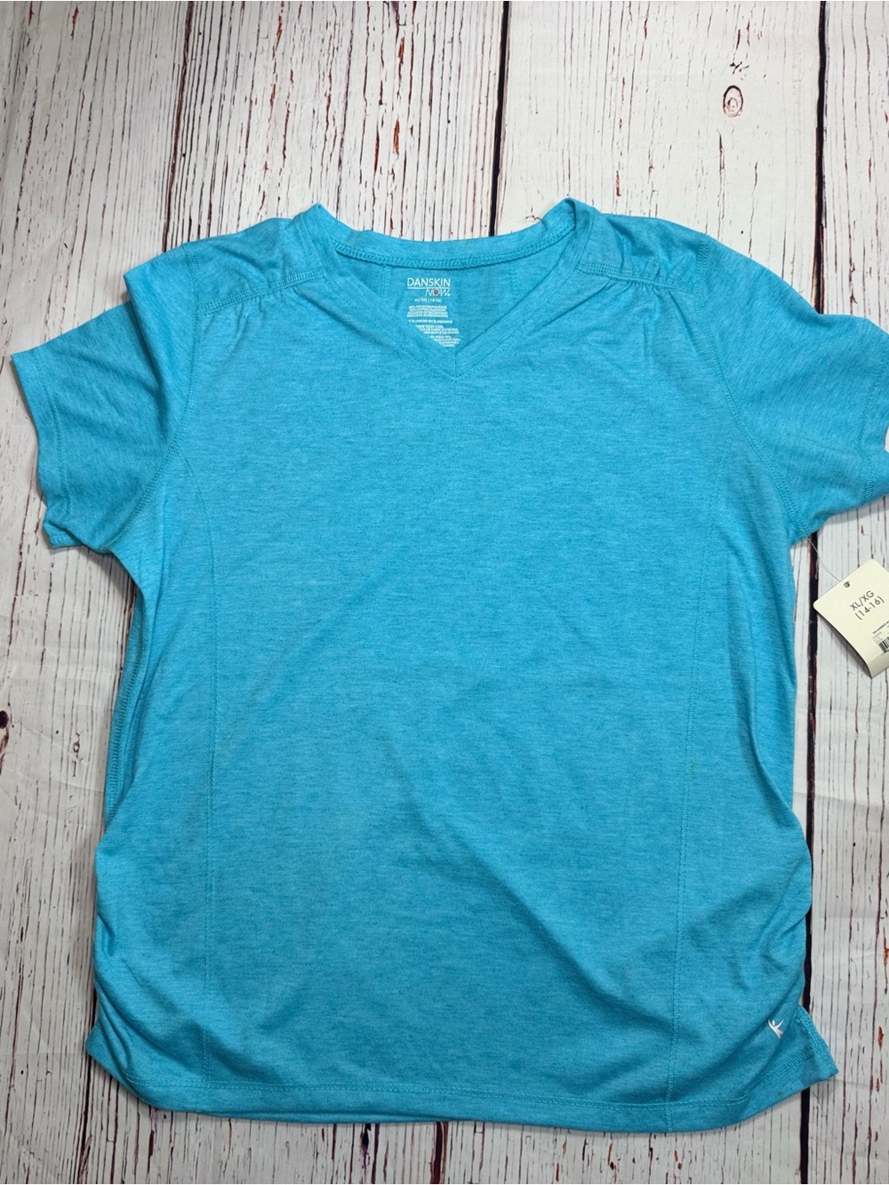Danskin Now V-Neck Active Tee in Aqua Blue Girls XL